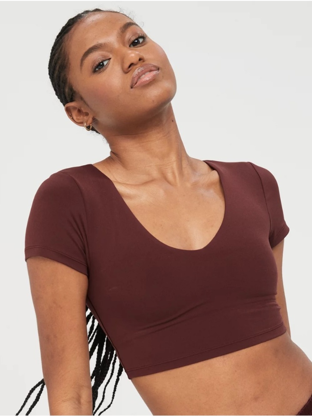 Aerie Offline V-Neck Cropped Top with Shelf Bra
